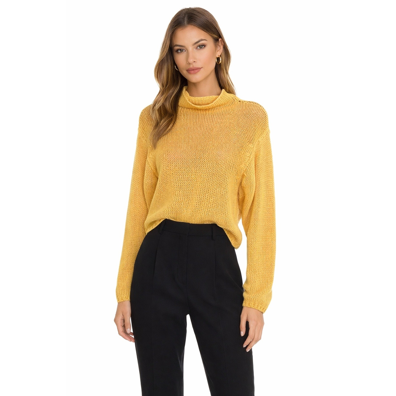 Saverio Palatella Yellow 100% Cotton Mock Neck Knit Sweater Made In Italy 42 6 S